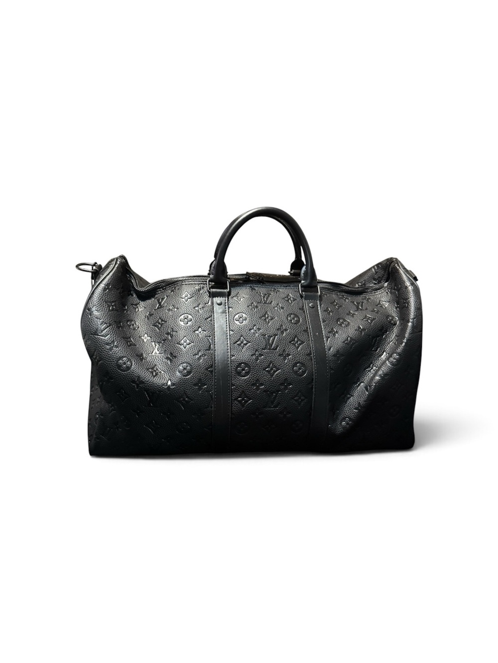 Louis Vuitton Keepall Black Leather Duffle Bag Size 55